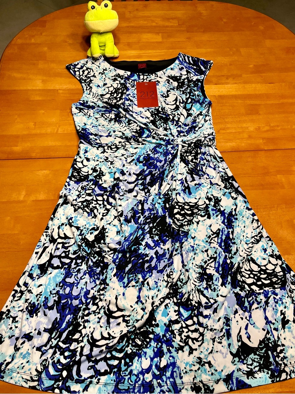 212 Collection Blue and Black Abstract Twist-Waist Midi Dress